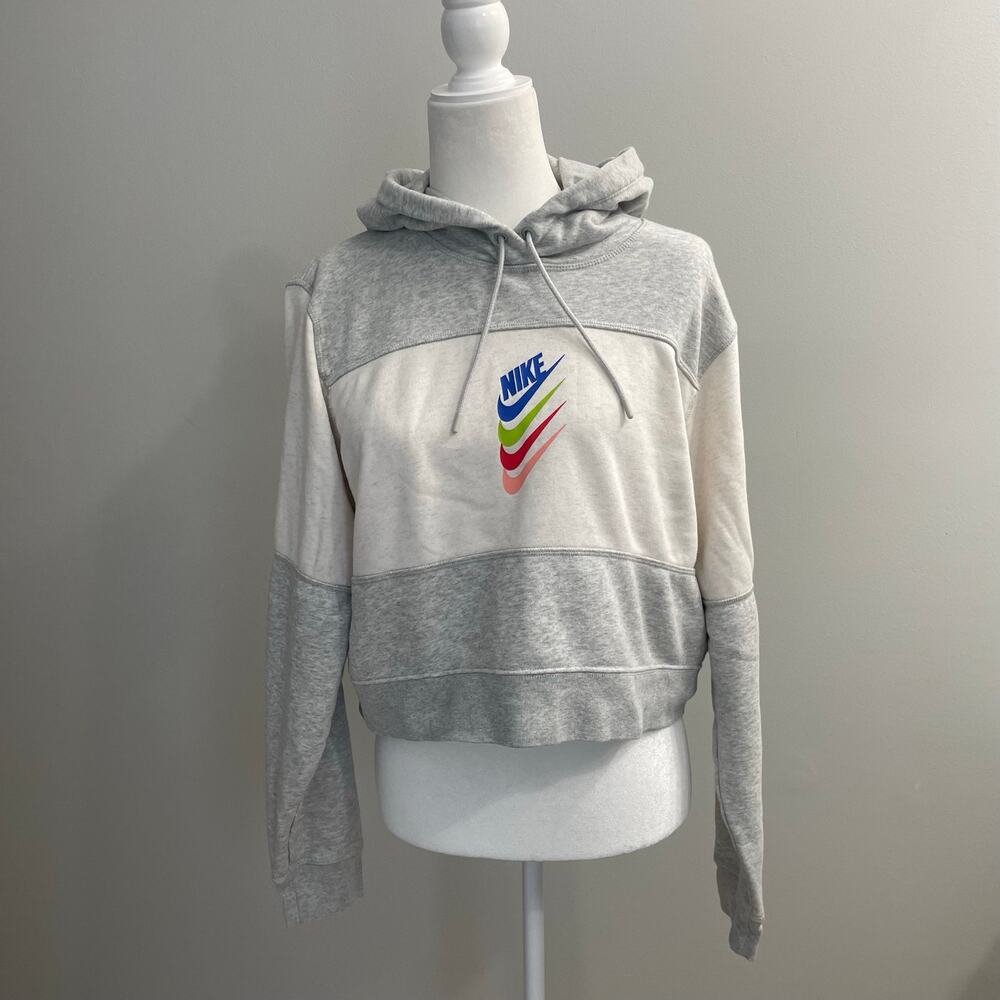 Nike Colorblock Multicolor Swoosh Cropped Hoodie Women’s Medium Gray White
